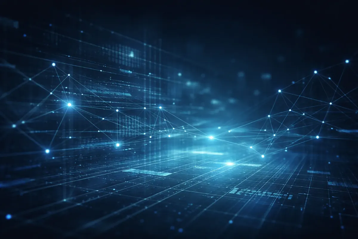 Visualisation of a digital security network with connected nodes