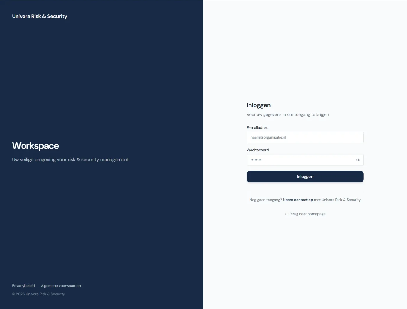 Univora Workspace dashboard for security teams and control room management